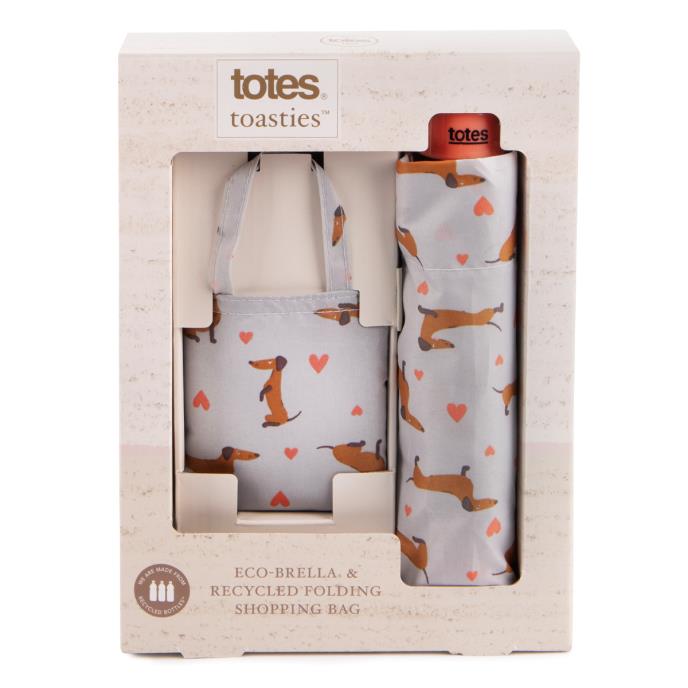 totes ECO-BRELLA® & Matching Bag in Bag Umbrella Shopper Dachshund Hearts (3 Section) Extra Image 5